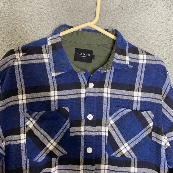 Fear of God FOG fifth collection plaid long sleeve flannel button up blue Large - Picture 7 of 10